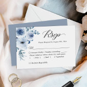 Dusty Blue Botanical Floral Budget Kleine RSVP-kaa Notitiekaartje