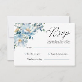 Dusty Blue Botanical Floral RSVP kaart