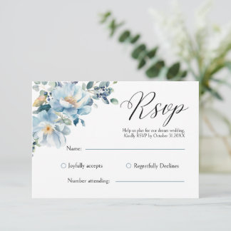 Dusty Blue Botanical Floral RSVP kaart