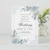 Dusty Blue Botanical Floral Wedding Kaart (Staand voorkant)