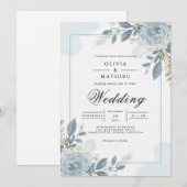 Dusty Blue Botanical Floral Wedding Kaart (Voorkant / Achterkant)