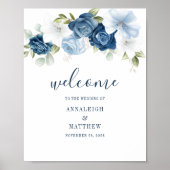 Dusty Blue Botanical Floral Wedding Welcome Poster (Voorkant)