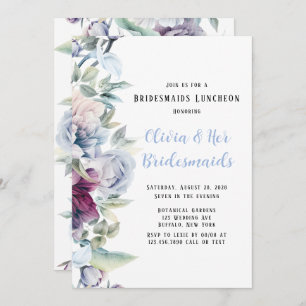 Dusty Blue Botanical Florals Bridesmaids Luncheon Kaart