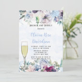 Dusty Blue Botanical Florals Brunch en Bubble Kaart (Staand voorkant)