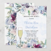 Dusty Blue Botanical Florals Brunch en Bubble Kaart (Voorkant / Achterkant)