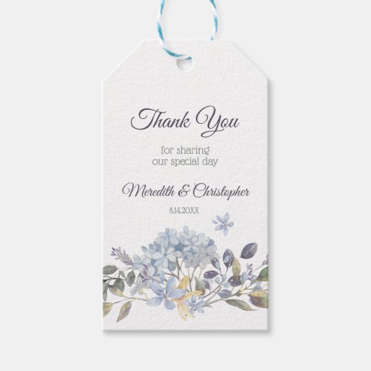Dusty Blue Botanical Florals Weddenschap Cadeaulabel (Voorkant)