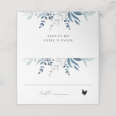 Dusty Blue Botanical Foliage Wedding Meal Icon Plaatskaartje (Buitenkant ongevouwen)