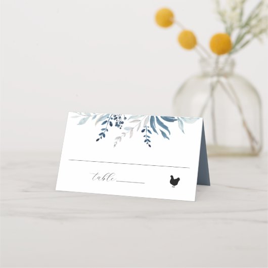 Dusty Blue Botanical Foliage Wedding Meal Icon Plaatskaartje (Voorkant)