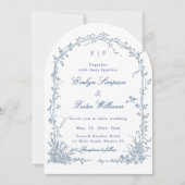 Dusty Blue Botanical Garden Romantic Wedding Arch Kaart (Voorkant)