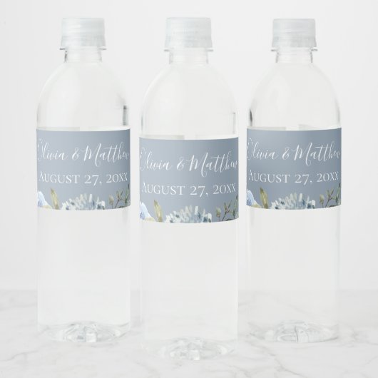 Dusty Blue Botanical gepersonaliseerd Waterfles Etiket (Flessen)