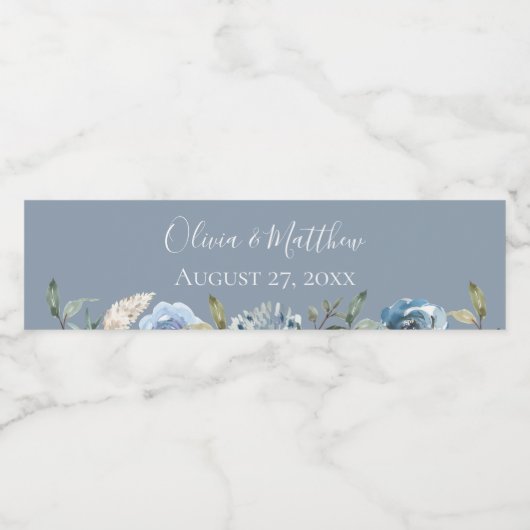 Dusty Blue Botanical gepersonaliseerd Waterfles Etiket (Enkel label)