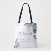 Dusty Blue Botanical Gepersonaliseerde bruidsmeisj Tote Bag (Voorkant)