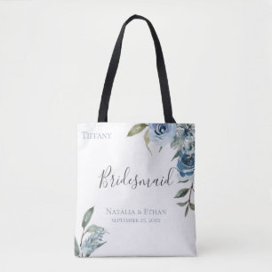 Dusty Blue Botanical Gepersonaliseerde bruidsmeisj Tote Bag