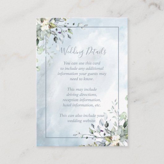 Dusty Blue Botanical Green Waterverf Details Informatiekaartje (Voorkant)