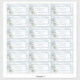 Dusty Blue Botanical Greenery 18 Guest Address Sticker