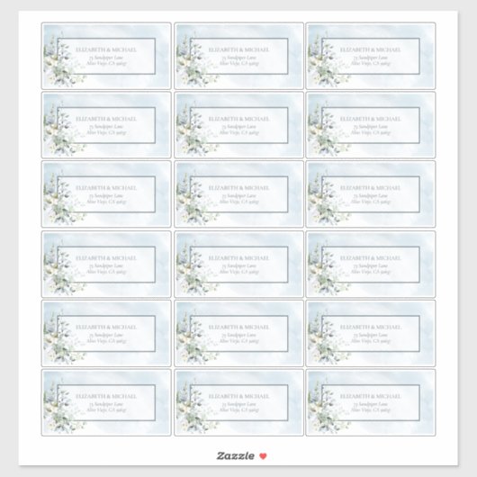 Dusty Blue Botanical Greenery 18 Guest Address Sticker (Vel)