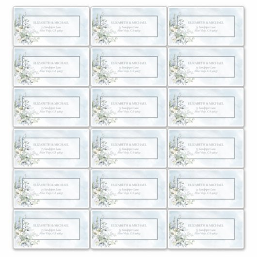Dusty Blue Botanical Greenery 18 Guest Address Sticker (Voorkant)