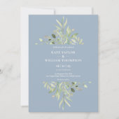 Dusty Blue Botanical Greenery Foto Wedding Invita Kaart (Voorkant)