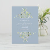 Dusty Blue Botanical Greenery Foto Wedding Invita Kaart (Staand voorkant)