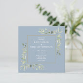 Dusty Blue Botanical Greenery Photo Wedding Kaart (Staand voorkant)