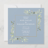 Dusty Blue Botanical Greenery Photo Wedding Kaart (Voorkant)
