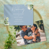 Dusty Blue Botanical Greenery Photo Wedding Kaart