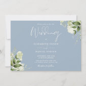 Dusty Blue Botanical Greenery Photo Wedding Kaart (Voorkant)