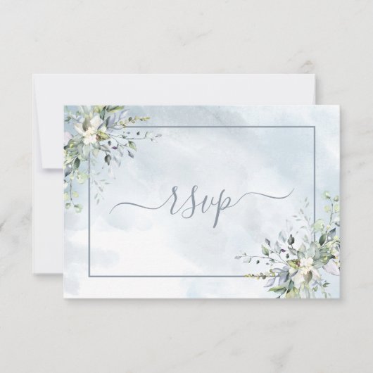 Dusty Blue Botanical Greenery Waterverf RSVP (Voorkant)