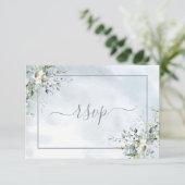 Dusty Blue Botanical Greenery Waterverf RSVP (Staand voorkant)