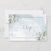 Dusty Blue Botanical Greenery Waterverf RSVP Kaartje (Voorkant)