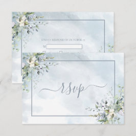 Dusty Blue Botanical Greenery Waterverf RSVP Kaartje