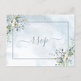 Dusty Blue Botanical Greenery Waterverf RSVP Uitnodiging Briefkaart
