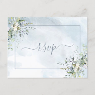 Dusty Blue Botanical Greenery Waterverf RSVP Uitnodiging Briefkaart