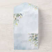 Dusty Blue Botanical Greenery Waterverf Script All In One Uitnodiging (Buitenkant)
