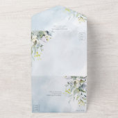 Dusty Blue Botanical Greenery Waterverf Script All In One Uitnodiging (Buitenkant)