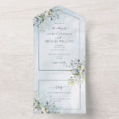 Dusty Blue Botanical Greenery Waterverf Script All In One Uitnodiging (Binnen)