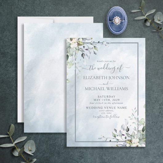 Dusty Blue Botanical Greenery Waterverf Script Kaart