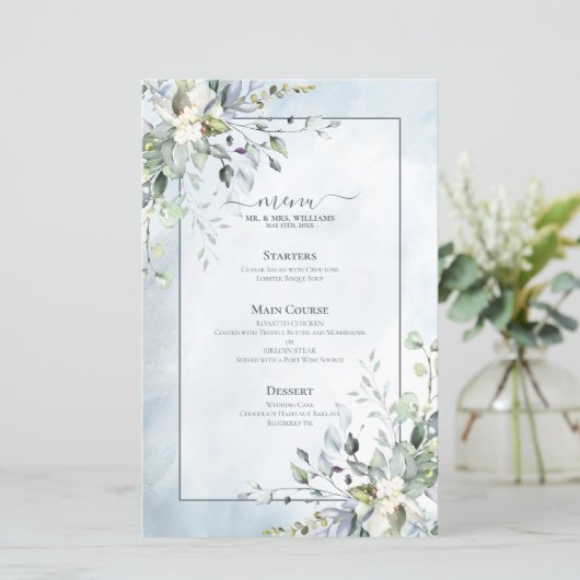 Dusty Blue Botanical Greenery Waterverf Wedding (Staand voorkant)