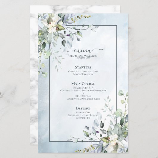 Dusty Blue Botanical Greenery Waterverf Wedding (Voorkant / Achterkant)