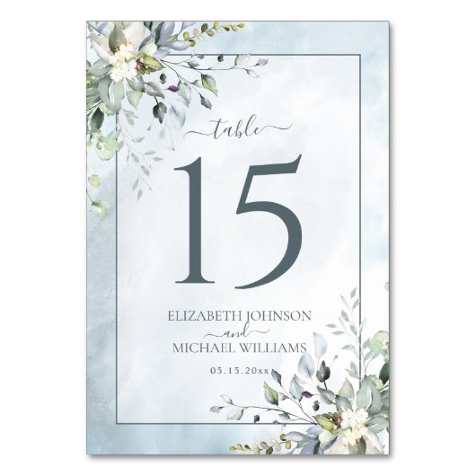 Dusty Blue Botanical Greenery Waterverf Wedding Kaart (Voorkant)
