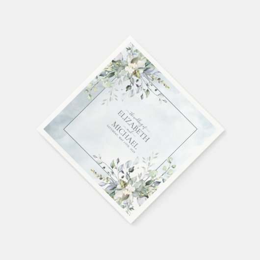 Dusty Blue Botanical Greenery Waterverf Wedding Servet (Hoek)