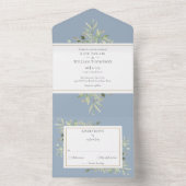 Dusty Blue Botanical Greenery Wedding All In One Uitnodiging (Binnen)