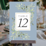 Dusty Blue Botanical Greenery Wedding Kaart<br><div class="desc">Deze elegante botanische tabelnummers kunnen door u worden gepersonaliseerd met fijne waterverf bladeren op een stoffige blauwe achtergrond. Ontworpen door: Thisnotme©</div>