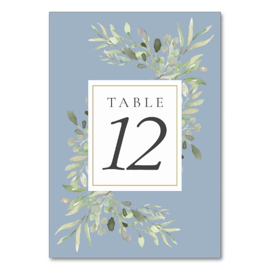 Dusty Blue Botanical Greenery Wedding Kaart (Voorkant)