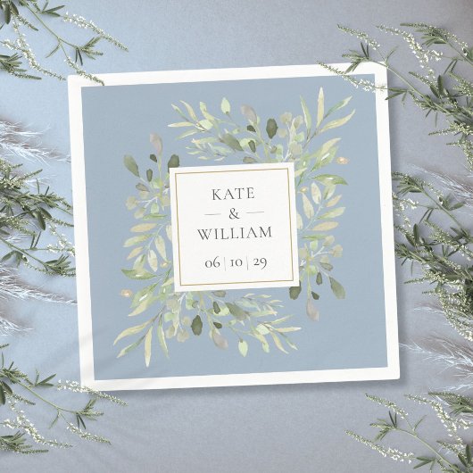 Dusty Blue Botanical Greenery Wedding Servet