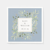 Dusty Blue Botanical Greenery Wedding Servet (Voorkant)