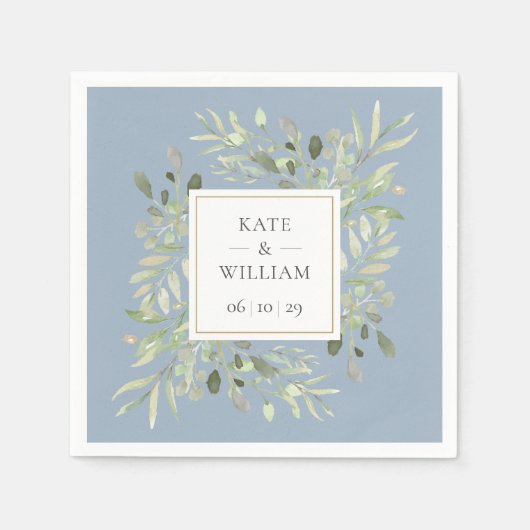 Dusty Blue Botanical Greenery Wedding Servet (Voorkant)