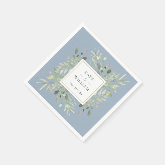 Dusty Blue Botanical Greenery Wedding Servet (Hoek)