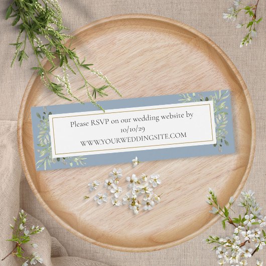Dusty Blue Botanical Greenery Wedding Website RSVP Mini Visitekaartjes