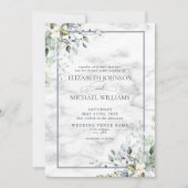 Dusty Blue Botanical Greenery White marble Wedding Kaart (Voorkant)